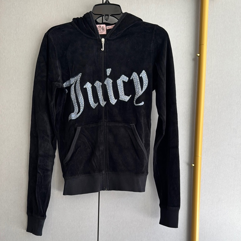 Juicy Couture Black Hoodie with Silver Rhinestone Detail